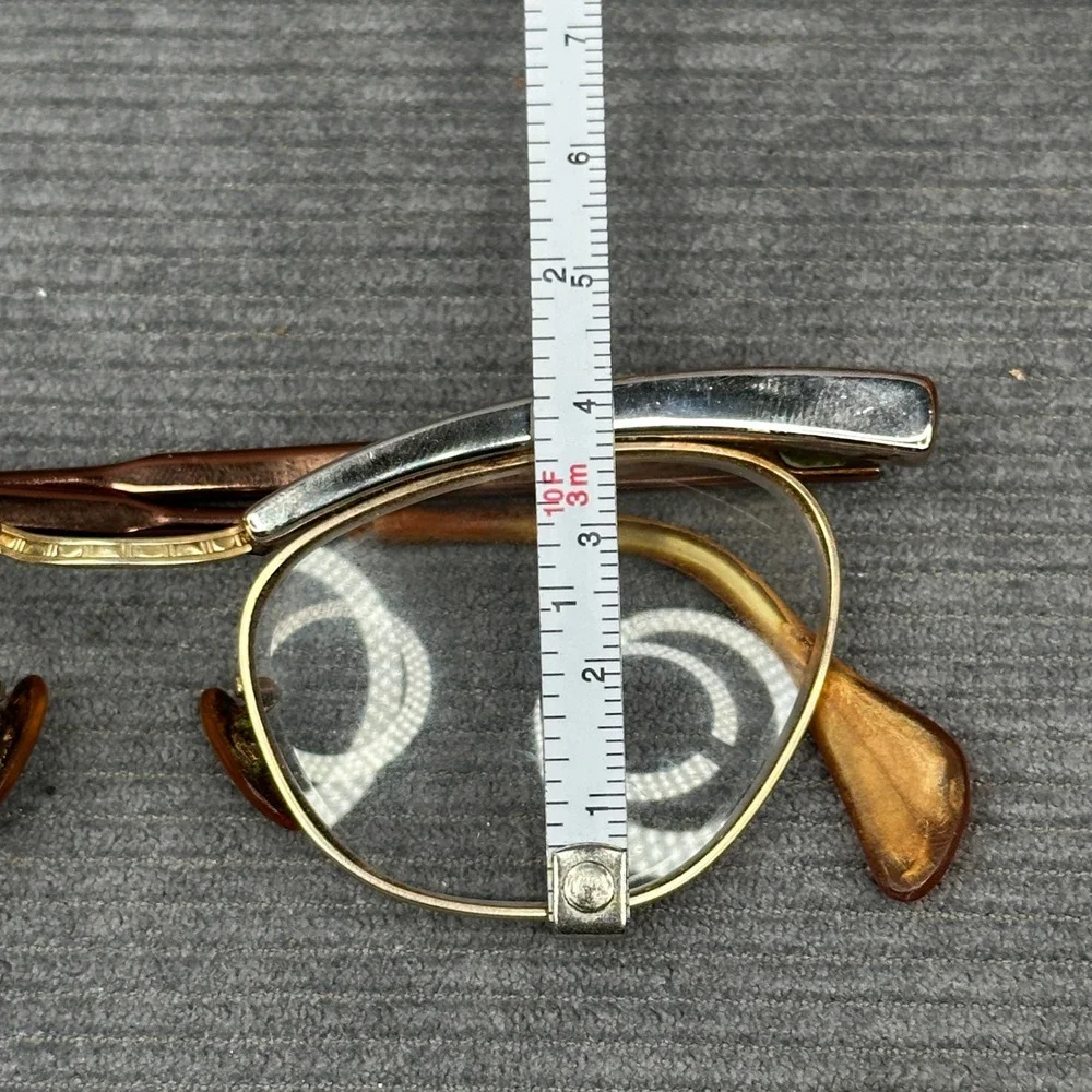 Vintage 50s Shuron Cat Eye Glasses Gold Copper Browline Frames 5 1/4 LO